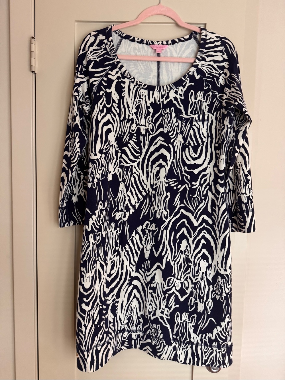 Lilly Pulitzer Black & White Long Sleeve Scoop Neck Printed Dress Size Large